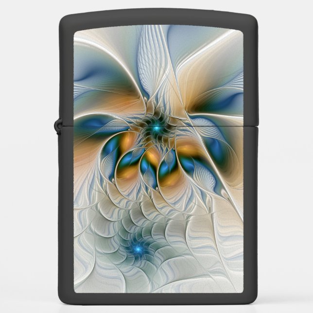 Soaring, Abstract Fantasy Fractal Art With Blue Zippo Lighter (Front)