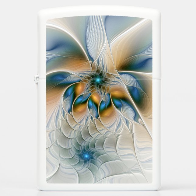 Soaring, Abstract Fantasy Fractal Art With Blue Zippo Lighter (Front)