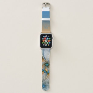 Soaring, Abstract Fantasy Fractal w. Blue Initials Apple Watch Band