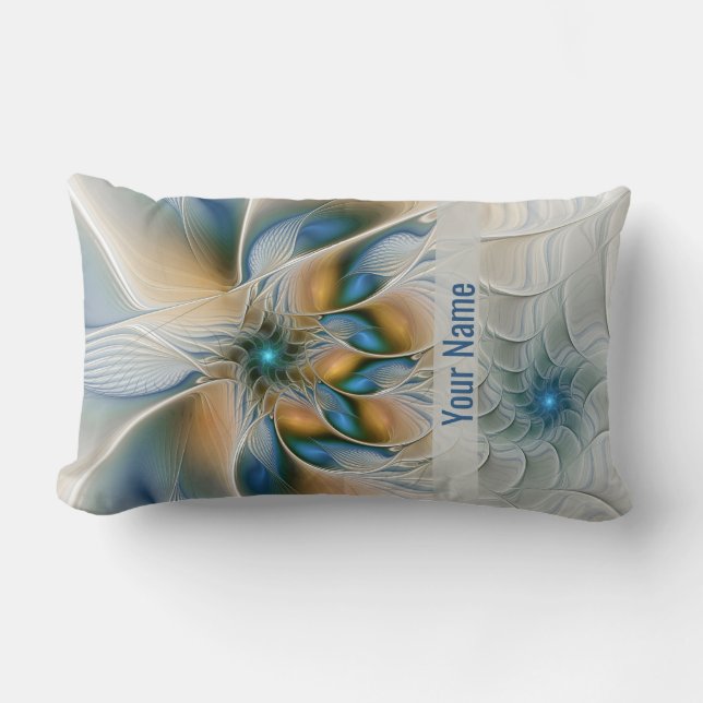 Soaring, Abstract Fantasy Fractal With Blue Name Lumbar Pillow (Front)