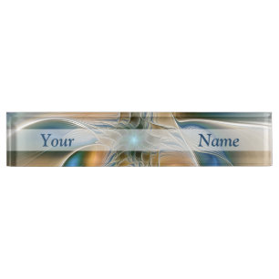 Soaring, Abstract Fantasy Fractal With Blue Text Desk Name Plate