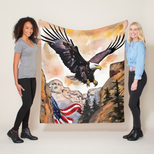 Soaring American Bald Eagle USA flag Photographic  Fleece Blanket