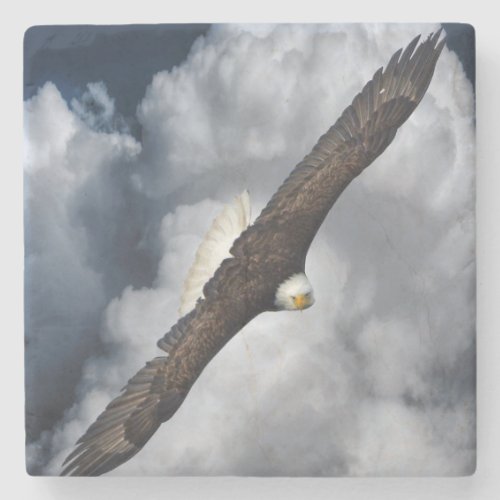 Soaring Bald Eagle and Cloudy Sky Stone Coaster