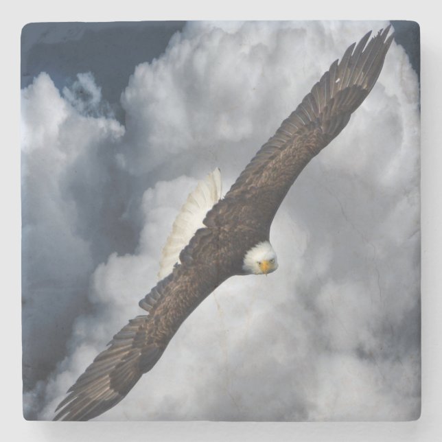 Soaring Bald Eagle and Cloudy Sky Stone Coaster (Front)