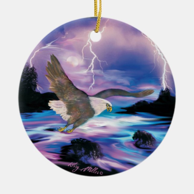 Soaring Bald Eagle Ceramic Ornament (Front)