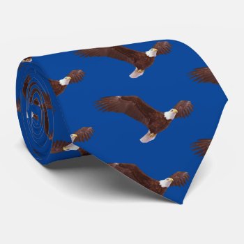 Soaring Bald Eagle Patriotic Blue Background Tie by RewStudio at Zazzle