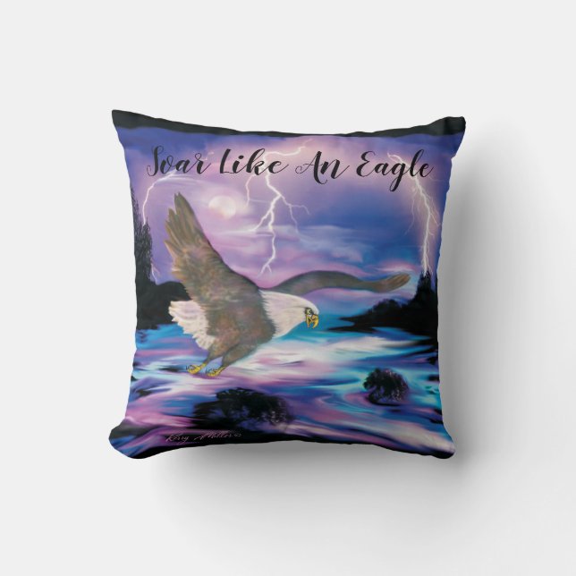 Soaring Bald Eagle Throw Pillow (Front)
