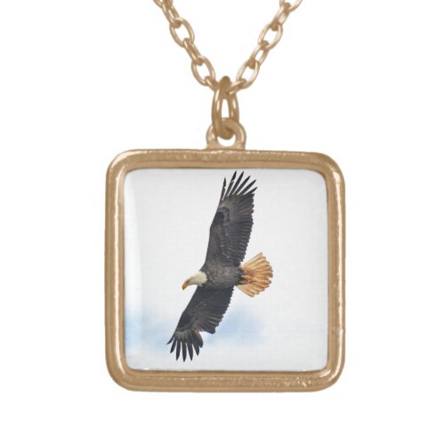 Soaring Bald Eagle Wildife Photo Art Gold Plated Necklace