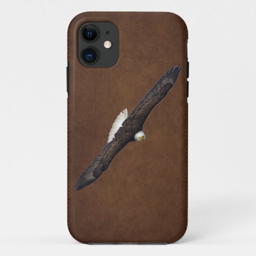 Soaring Bald Eagle Wildlife Photo  leather_effect iPhone 11 Case