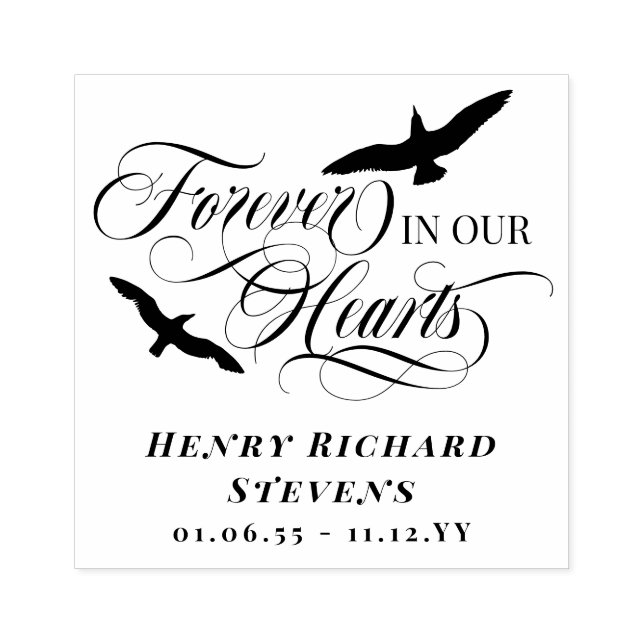 Soaring Birds Forever In Our Hearts Memorial Rubber Stamp (Imprint)