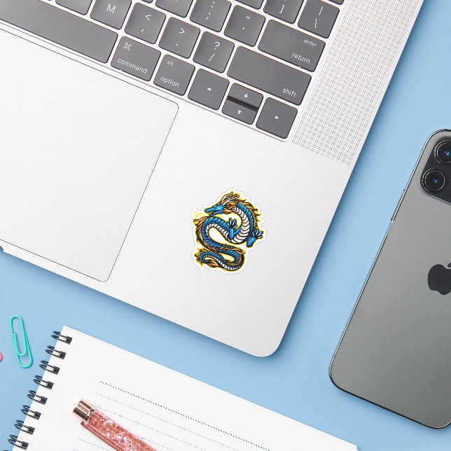 Soaring Blue Dragon Sticker (Laptop w/ iPhone)