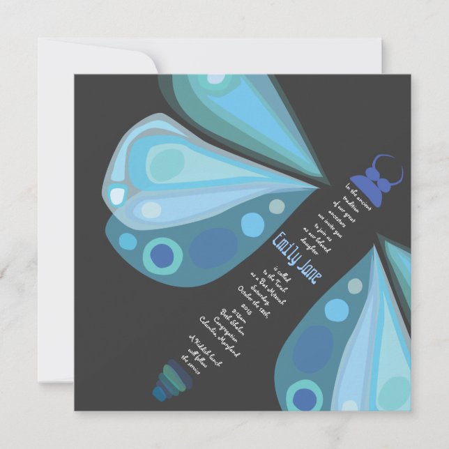 SOARING BUTTERFLY Bat Mitzvah Invitation (Front)