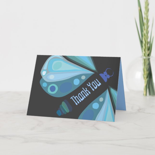 SOARING BUTTERFLY Blue Bat Thank You Card (Front)