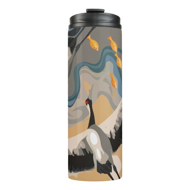 Soaring Cranes Over River Thermal Tumbler (Front)