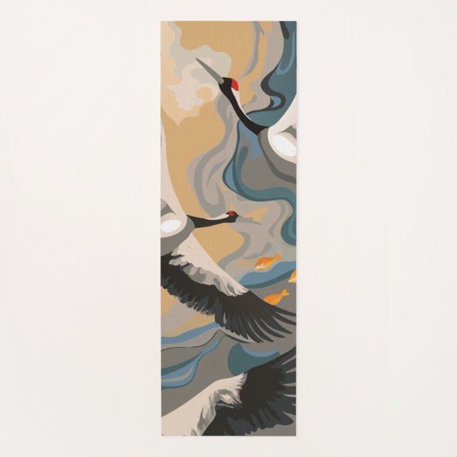 Soaring Cranes Over River Yoga Mat (Front)