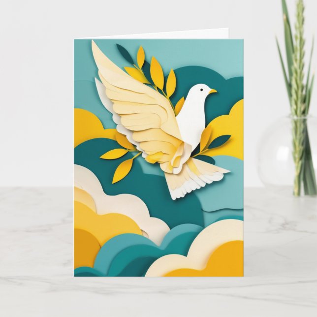 Soaring Dove Amongst Vibrant Clouds Card (Front)
