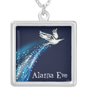 Soaring Dove Bat Bar Mitzvah Gift Necklace blue