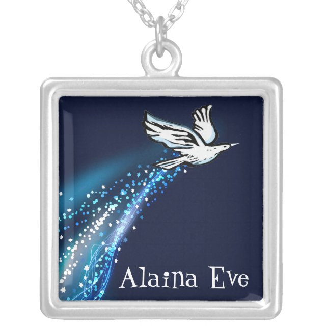Soaring Dove Bat Bar Mitzvah Gift Necklace blue (Front)