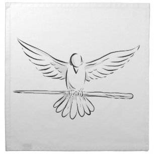 Soaring Dove Clutching Staff Front Drawing Napkin