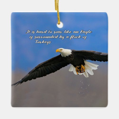 Soaring Eagle and Turkeys Ceramic Ornament