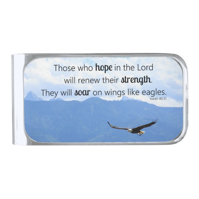 Soaring Eagle Christian Strength Isaiah 40:31 Silver Finish Money Clip (Front)