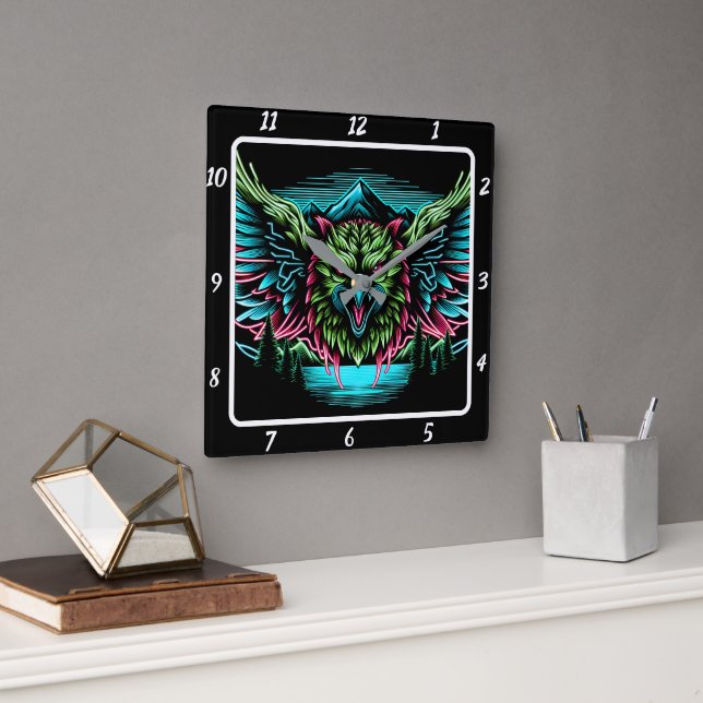 Soaring Falcon Neon  Square Wall Clock (Office)