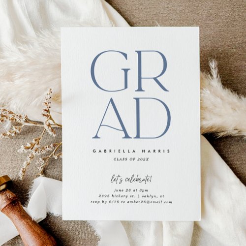 Soaring Grad  Dusty Blue  White Graduation Invitation