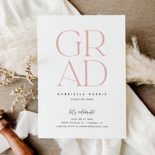 Soaring Grad | Pink + White Graduation Invitation (Soaring Grad | Pink + White Graduation Invitation)