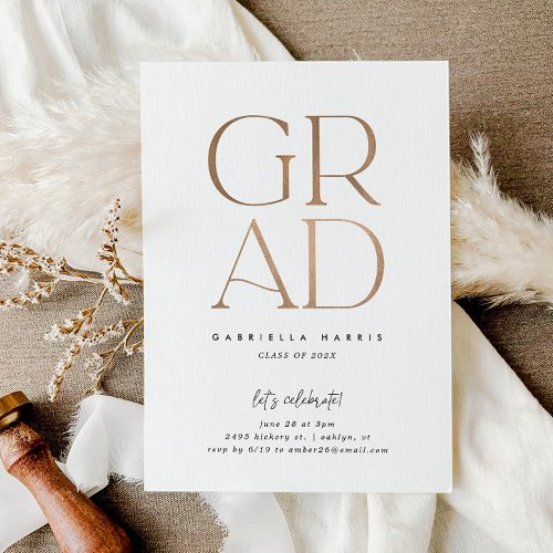 Soaring Grad  Rose Gold  White Graduation Invitation