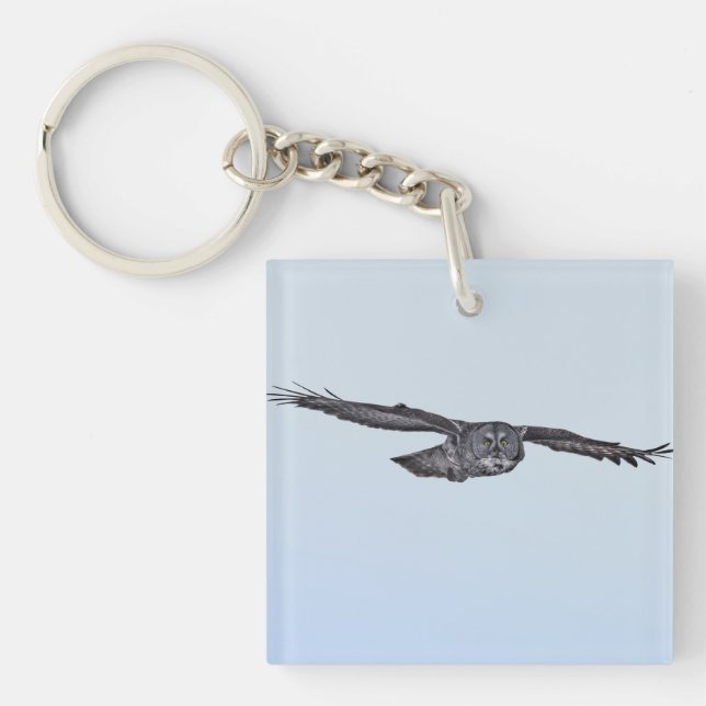 Soaring Great Grey Owl Wildlife Photo Keychain (Front)