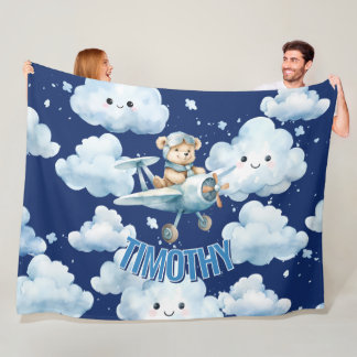 Soaring High with Teddy the Pilot Fleece Blanket