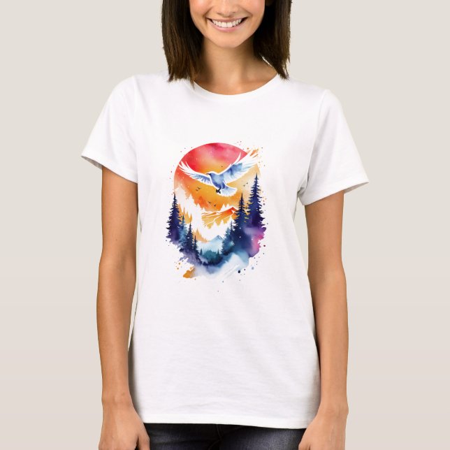 Soaring on a Watercolor Sunset T-Shirt (Front)