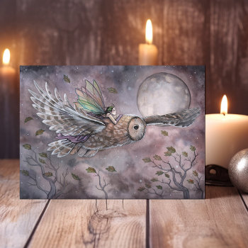 Soaring Owl And Fairy Art Card By Molly Harrison by robmolily at Zazzle