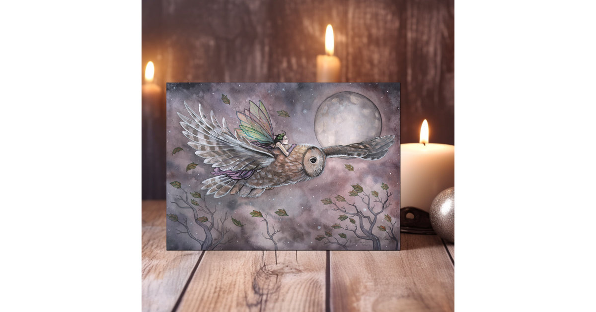 Soaring Owl and Fairy Art Card by Molly Harrison | Zazzle