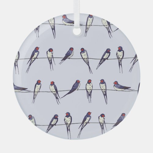 Soaring Swallows Bird Pattern Bliss Glass Ornament