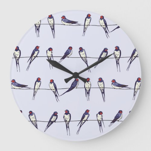 Soaring Swallows Bird Pattern Bliss Large Clock