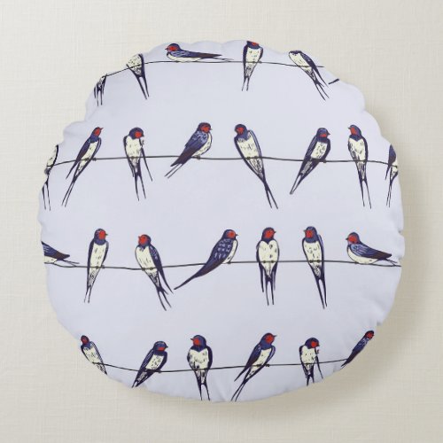 Soaring Swallows Bird Pattern Bliss Round Pillow