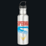 Soaring Through the S-Shield Stainless Steel Water Bottle<br><div class="desc">Unleash the heroic energy of the Man of Steel with this bold and inspiring design! A silhouette of Superman rockets skyward, leaving a brilliant trail through a vibrant sky, all framed within his iconic “S” emblem. The deep red backdrop contrasts beautifully with the sky blue and golden hues peeking through...</div>
