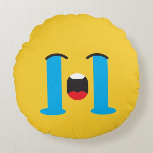 Sobbing Sad Yellow Face Emoji Round Pillow