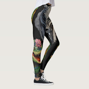 "Sobek's Serenity: Abstract Crocodile Head Tattoo" Leggings