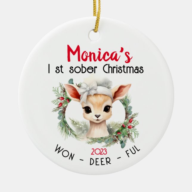 Sober Christmas Ceramic Ornament (Front)