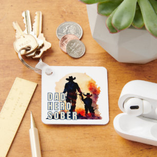 Sober Dad Hero, Recovery Keepsake Sobriety Keychain