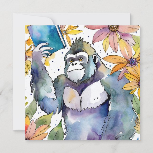 Sober Gorilla Reading Big Book Recovery Card (Front)