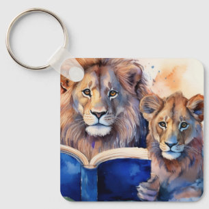 Sober Lion and Cub w/ Big Book AA Prayer CUSTOM Keychain
