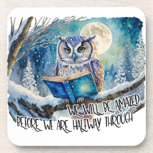 Sober Owl Reading Big Book Recovery Promises Beverage Coaster