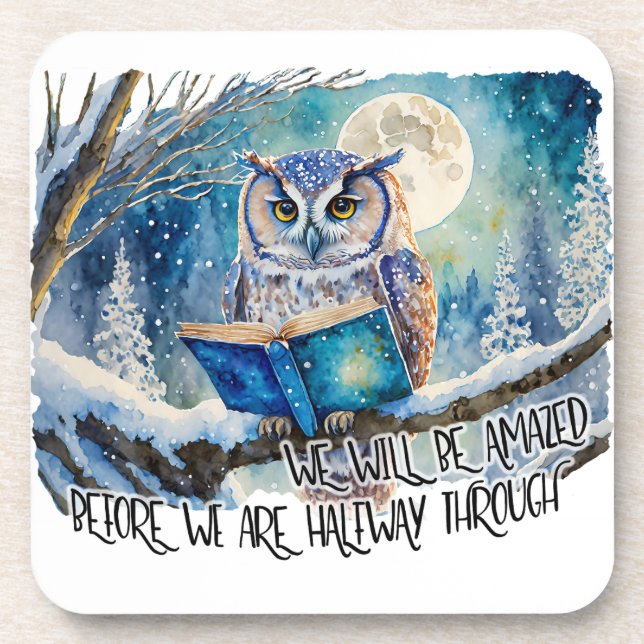 Sober Owl Reading Big Book Recovery Promises Beverage Coaster (Front)