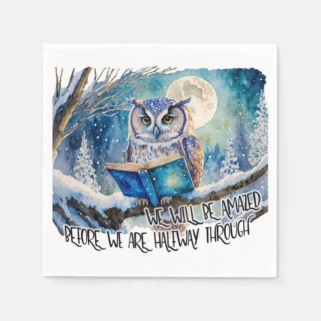 Sober Owl Reading Big Book Recovery Promises Napkins (Front)