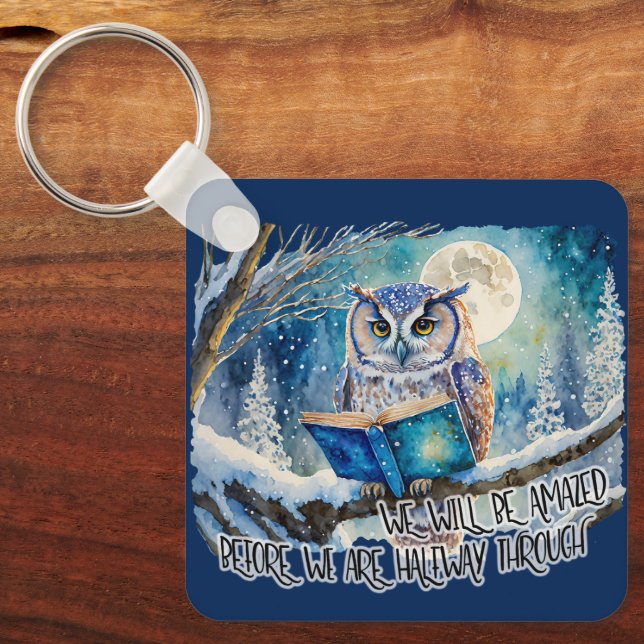 Sober Owl w/ Big Book AA Promises & Prayer Keychain (Front)