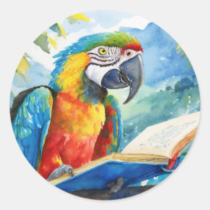 Sober Parrot Reading Big Book Recovery Classic Round Sticker