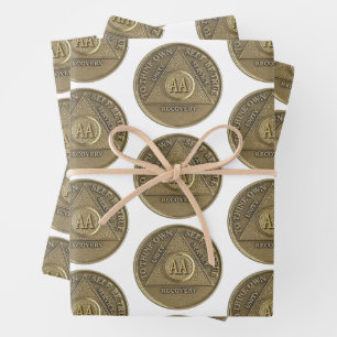 Sober Recovery Anniversary AA on Coin Wrapping Paper Sheets